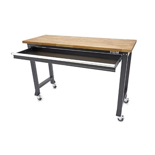 Mobilni radni stol s radnom pločom od punog drveta, 152 cm