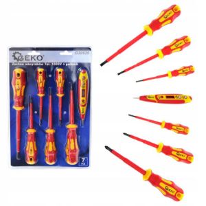 Set izoliranih VDE odvijača 1000V, 7 komada + tester napona