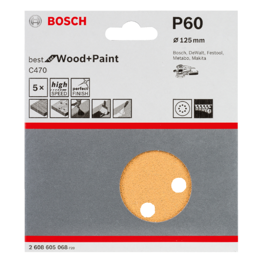 BOSCH Professional 5-dijelni set brusnog papira s 8 rupa,60  C470 za ekscentrične brusilice, 125 