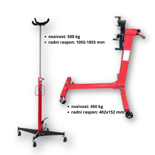 Dizalica za mjenjače, 500 kg + Nosač motora do 450 kg, 360°