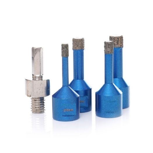 Set dijamantnih kruna za keramiku, kamen, pločice 6, 8, 10, 12 mm mm M14, kofer, adapter, 5-dijelni