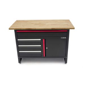 Radni stol 120 cm sa 4 ladice, 1 vratima i drvenom pločom - crni