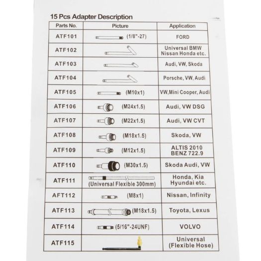 Sustav za punjenje ulja u mjenjaču (ATF) s 8 adaptera