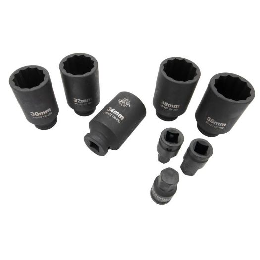 Set udarnih ključeva za pogonsko vratilo, 12pt 30-36mm, hex 14-19mm, 8 kom
