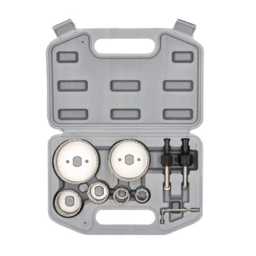 Set krunskih svrdla 22, 28, 35, 44, 68, 73 mm + 2 pilota, premaz od volfram karbida