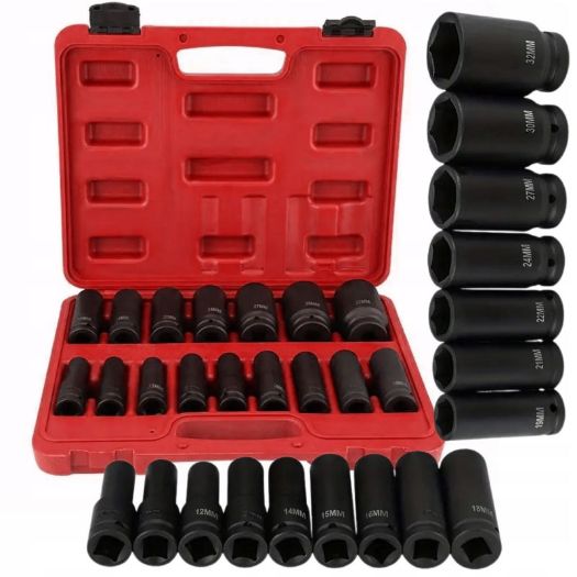 Udarni nasadni ključevi dugi i kratki 1/2", 16 kom 10-32 mm 