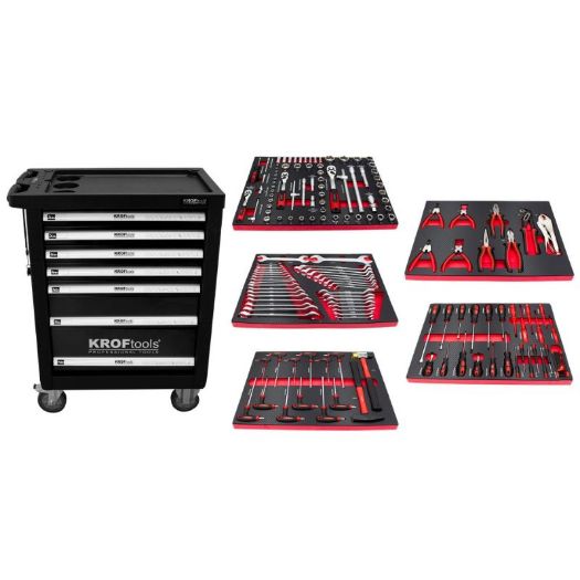 Kolica za alat sa 7 ladica, crna, 160 komada alata