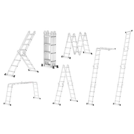 Višenamjenske zglobne aluminijske ljestve 4x4 + platforma 4,6 m 150 kg