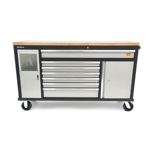 Kolica za alat s drvenom radnom pločom - 168 cm - siva