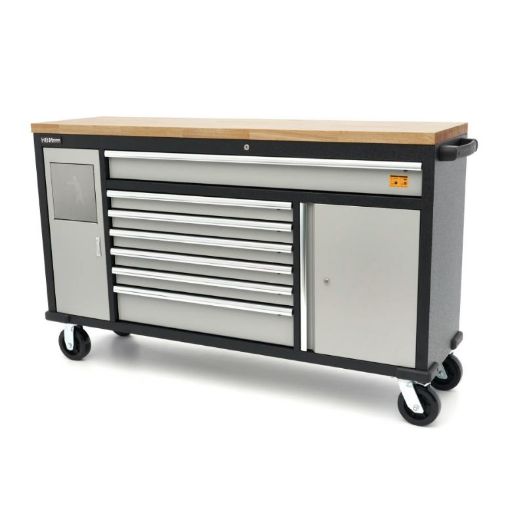 Kolica za alat s drvenom radnom pločom - 168 cm - siva