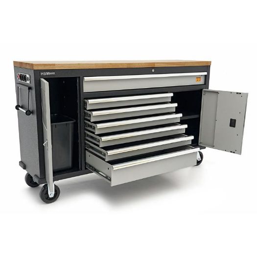 Kolica za alat s drvenom radnom pločom - 168 cm - siva