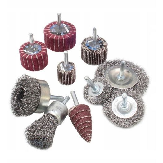 Set od 10 žičanih četki i lamelastih brusnih kotača
