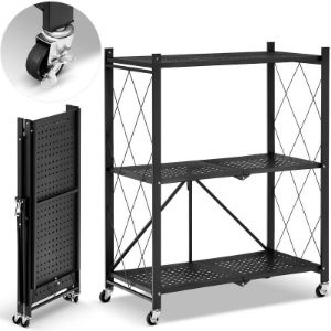 Sklopivi metalni stalak za odlaganje na kotačima 4 police 150 kg nosivost