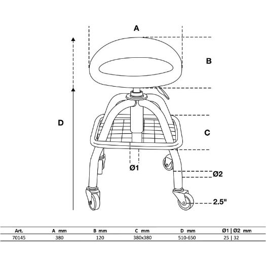 Radionička stolica | 4 kotačića | podesiva visina | 540–680 mm