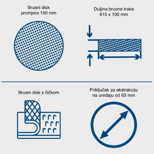 Tračna i disk brusilica BTS900, 6-dijelni set za brušenje, 370 W, 230 V