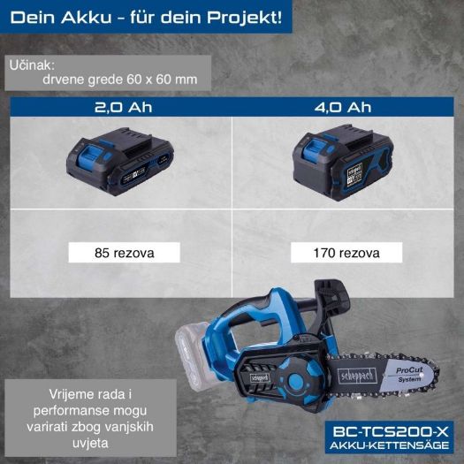 BC-TCS200-X Akumulatorska motorna pila 20 V, 20 cm, 7 m/s