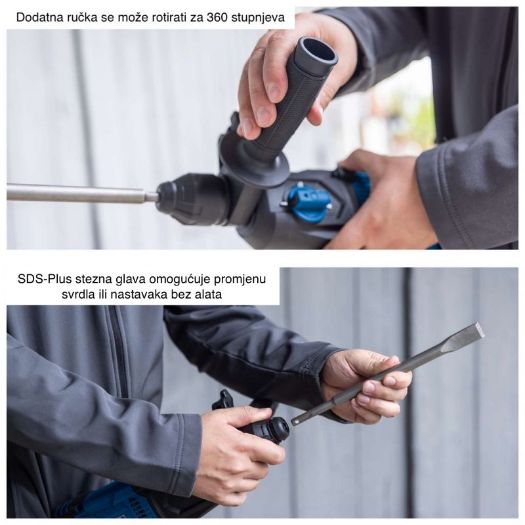 Uključena svrdla 6 8 10 mm i dlijeta 14 x 250 mm, prikaz pribora