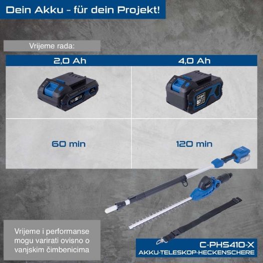 Akumulatorske teleskopske škare za živicu s 11 kutova rezanja C-PHS410-X, 20V