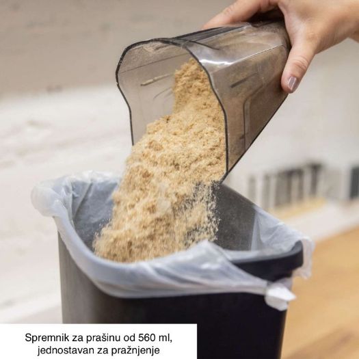 Spremnik za prašinu 560 ml na ručnom usisavaču, detalj otvaranja