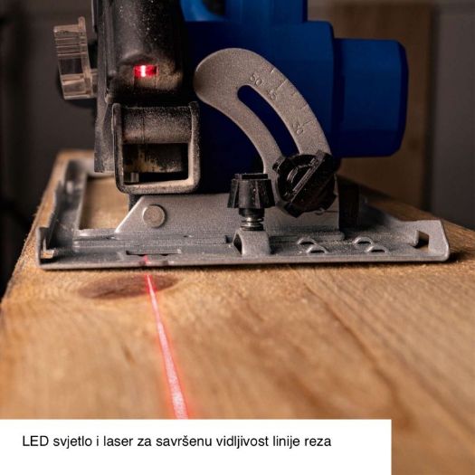 Laser i LED radno svjetlo na kružnoj pili, detalj prednjeg dijela