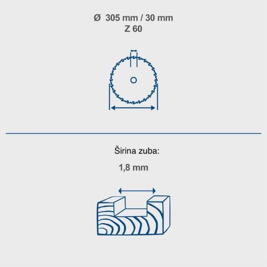 HW list kružne pile, Ø 305 x 30 x 3,0 x 1,8 mm, 60 zuba