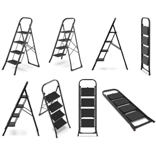 Sklopive kućne ljestve, 4 stepenice, crne