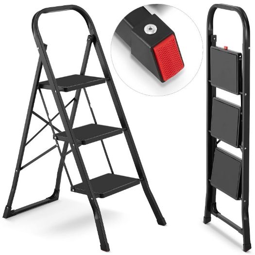 Sklopive kućne ljestve, 3 stepenice, crne