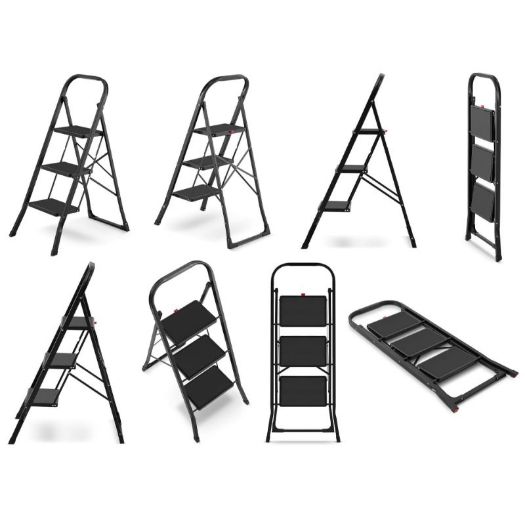 Sklopive kućne ljestve, 3 stepenice, crne