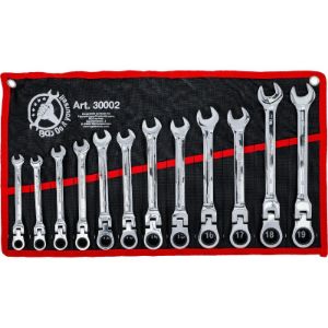 Set račvasto-okastih čegrtaljkastih ključeva s fleksibilnom glavom | 8 - 19 mm | 12 kom