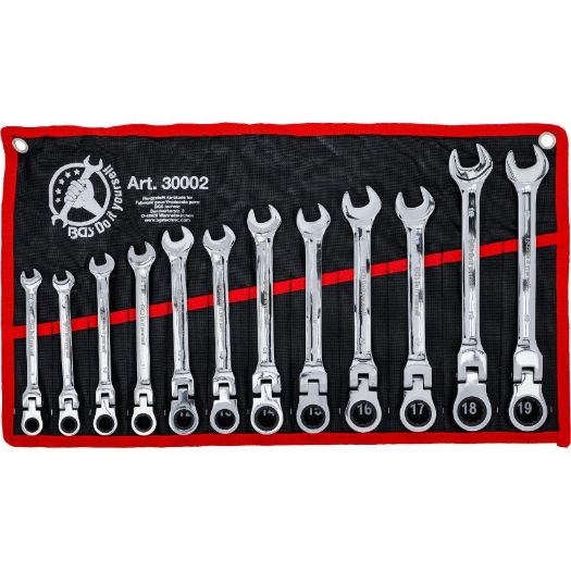 Set račvasto-okastih čegrtaljkastih ključeva s fleksibilnom glavom | 8 - 19 mm | 12 kom