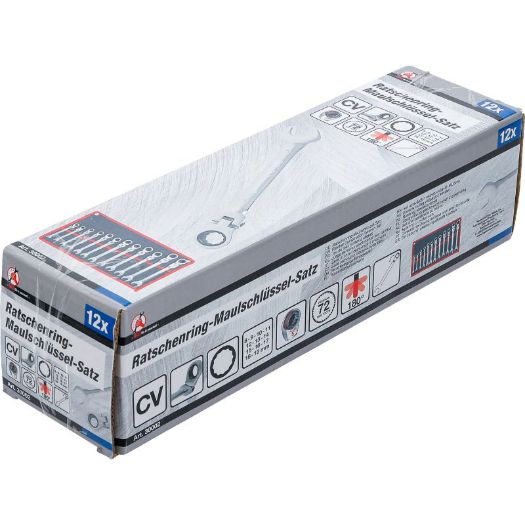 Set račvasto-okastih čegrtaljkastih ključeva s fleksibilnom glavom | 8 - 19 mm | 12 kom