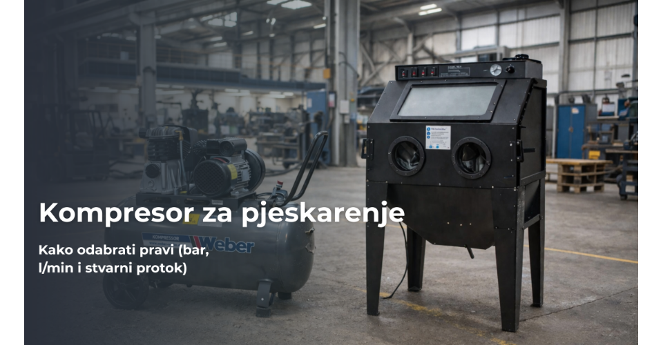 Kompresor za pjeskarenje – kako odabrati pravi (bar, l/min i stvarni protok)