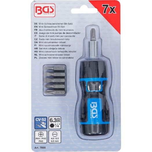 Set mini bitova za odvijač s reverzibilnom čegrtaljkom 1/4" | 7 kom