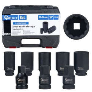 Set udarnih nasadnih ključeva 1/2", 27 - 36 mm + HEX H14 - H19, 8 dijelova