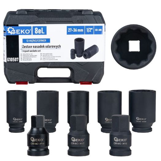 Set udarnih nasadnih ključeva | prihvat 1/2" | 12-kutni | CR-MO | 8-dijelni