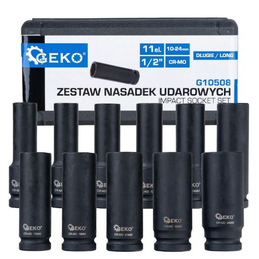 Set dugih udarnih nasadnih ključeva | prihvat 1/2" | 10 - 24 mm | CR-MO | 11-dijelni