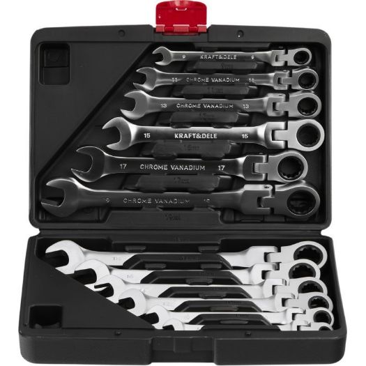 Set kombiniranih ključeva sa zglobnom čegrtaljkom 8-19 mm, 12 kom