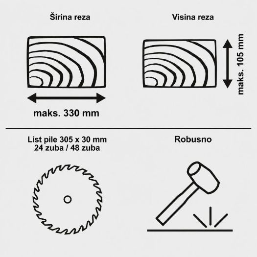 Potezna preklopna pila KZGS305-BE, 2000 W, 305 mm