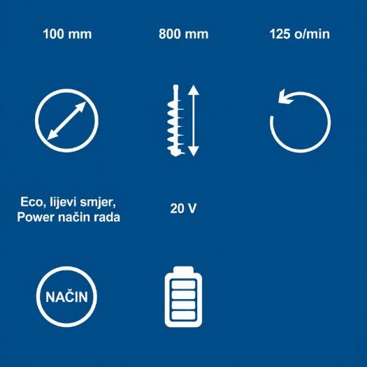 Akumulatorski svrdlo za zemlju BC-EB100-X, 20 V, Ø100 × 800 mm