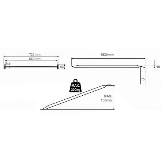 Tehnički crtež rampe za invalidska kolica 1830 x 720 mm
