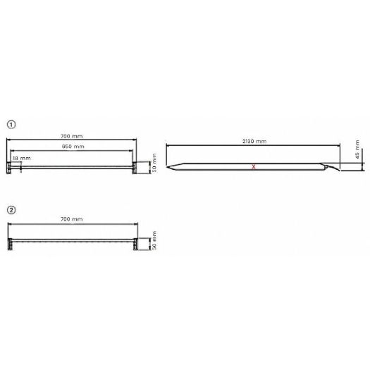 Tehnički crtež sklopive aluminijske rampe 400 kg, 2135 x 700 mm