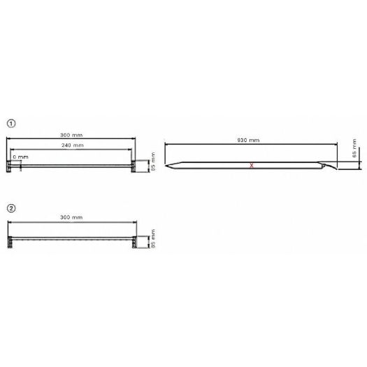Tehnički crtež aluminijskih kratkih rampi 930 x 300 mm