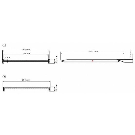 Tehnički crtež aluminijskih ravnih rampi 2500 x 260 mm