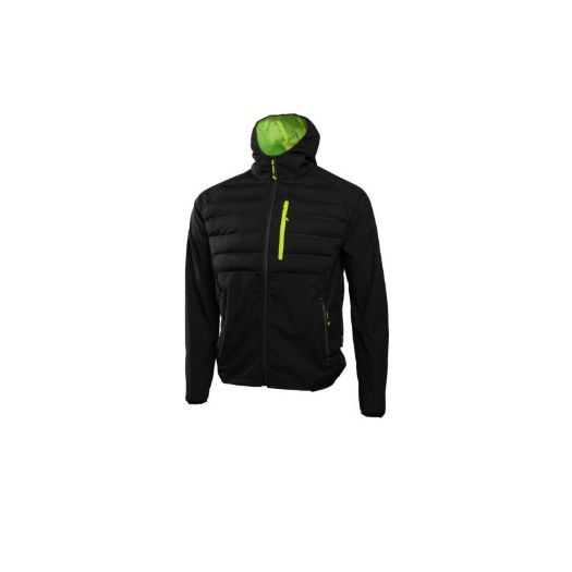 Crna softshell jakna JIM s kapuljačom, prednja strana