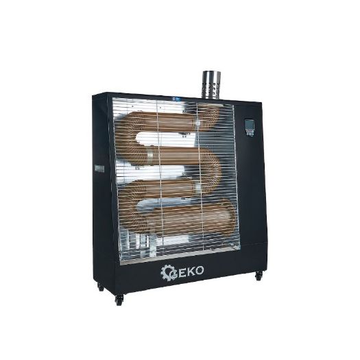 Infracrvena grijalica na dizel 13 kW iskosa, s kotačima i dimnjakom na vrhu