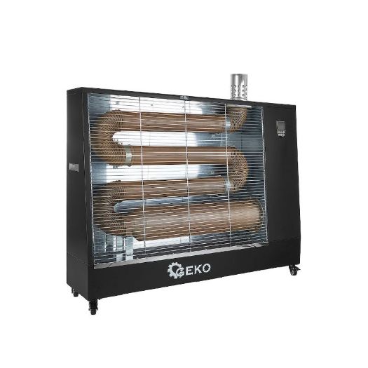 Infracrvena grijalica na dizel 16 kW iskosa, s kotačima i dimnjakom na vrhu