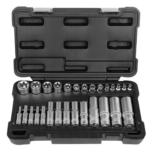 Set od 28 E-Torx nasadnih ključeva od E4 do E24 u plastičnom koferu