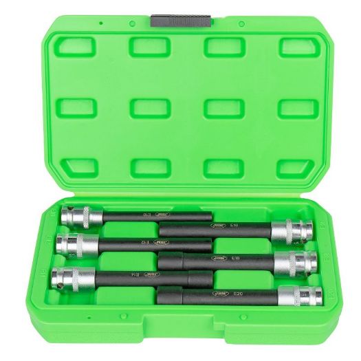 Set od šest produženih E-Torx nasadnih ključeva 1/2 cola u plastičnom koferu