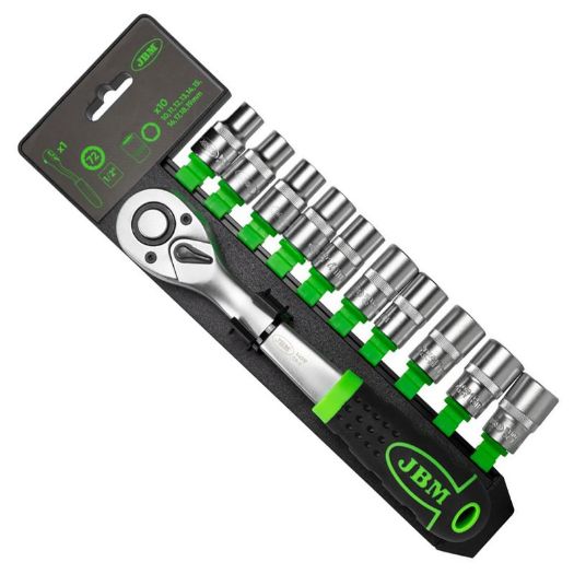 Set nasadnih ključeva 1/2 cola s račnom | 10 - 19 mm | 6-kutni | 11-dijelni