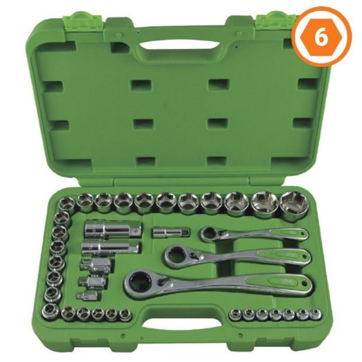 Set prolaznih nasadnih ključeva s račnom 1/4, 3/8 i 1/2 cola | 39-dijelni